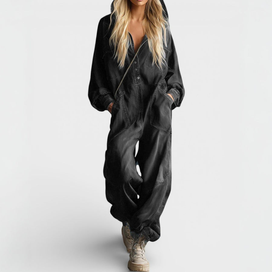 Long-sleeved jumpsuit with hood