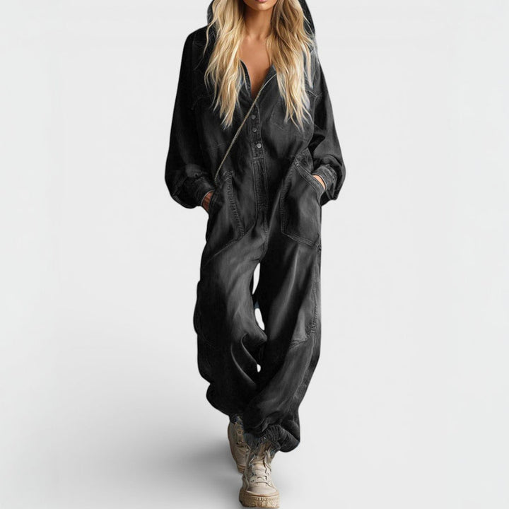 Long-sleeved jumpsuit with hood