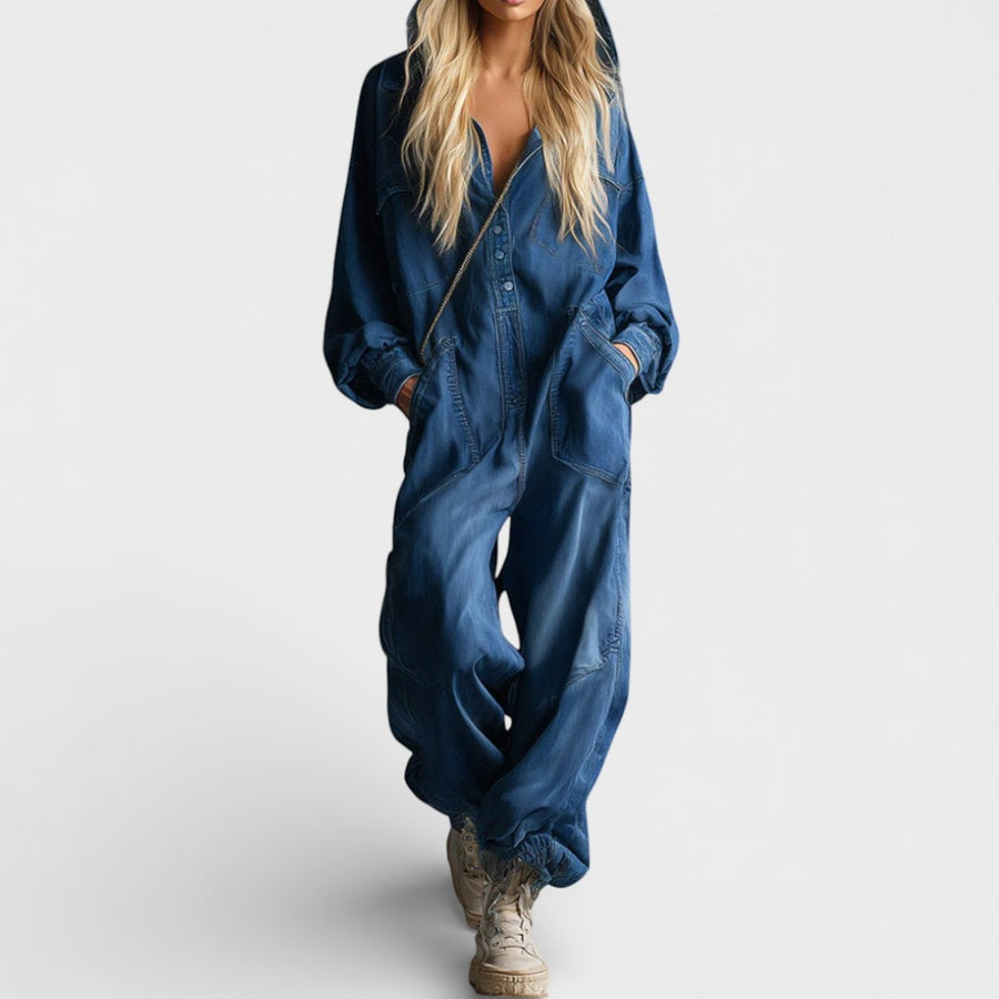 Long-sleeved jumpsuit with hood