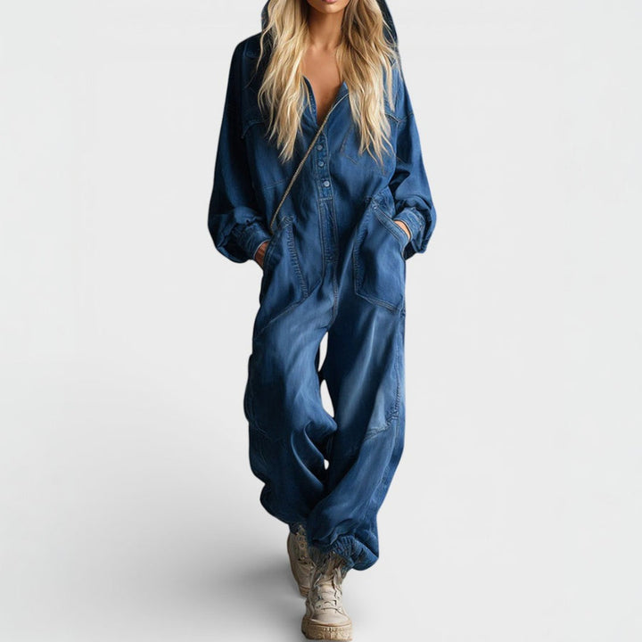 Long-sleeved jumpsuit with hood