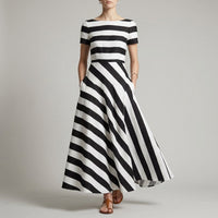 A-Line Ankle-Length Striped Maxi Dress with Pockets for Women – Stylish & Comfortable