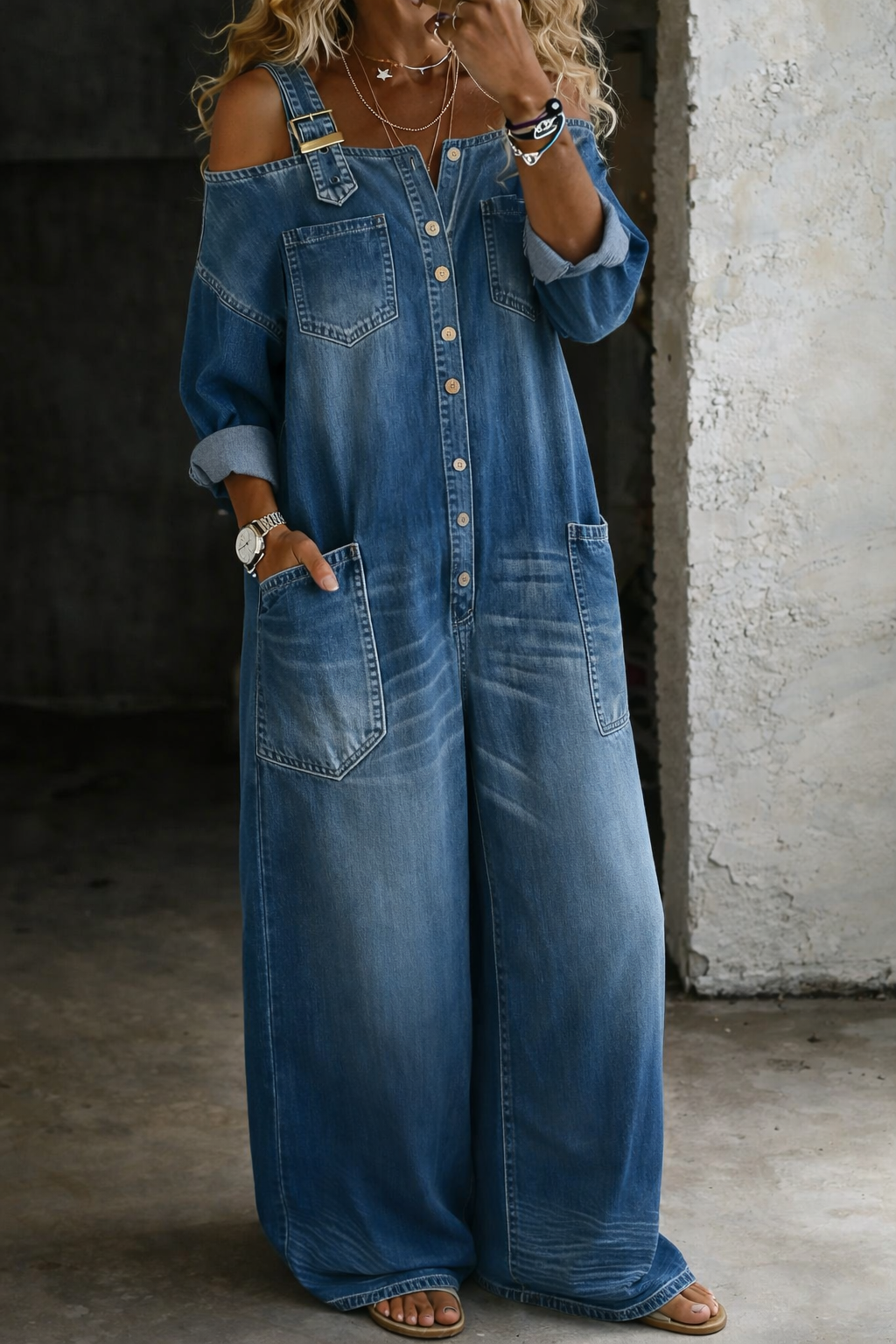 Sophia | Denim Jumpsuit with Off-Shoulder Design