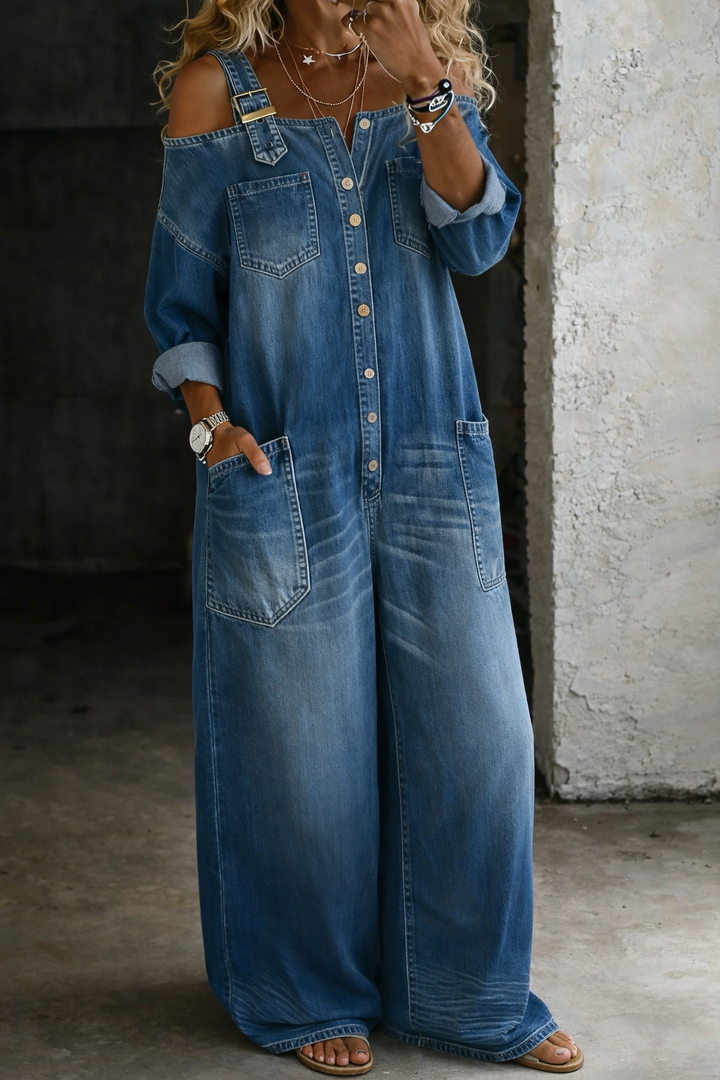 Sophia | Denim Jumpsuit with Off-Shoulder Design
