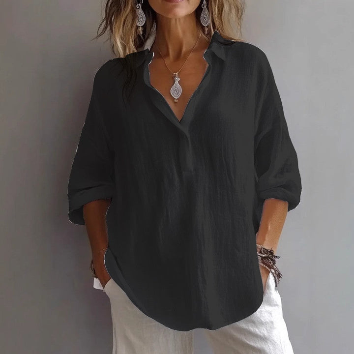 Women’s Casual Linen Shirt with Button Placket and Wide Sleeves