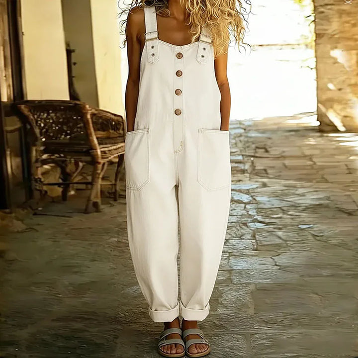 Saylor - Vintage Soft Cotton Denim-Look Dungarees with Adjustable Straps