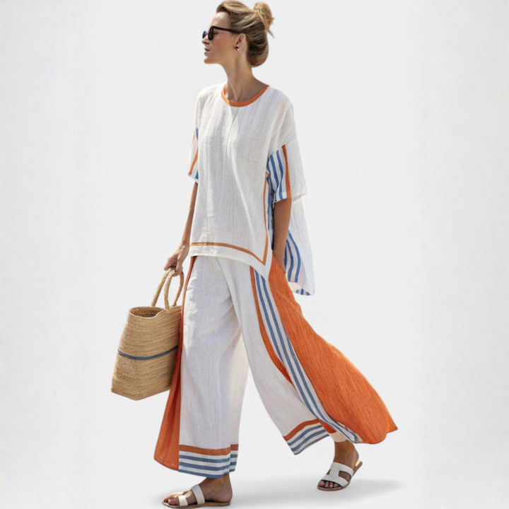 Alodia™ Elegant Two-Piece Set | Striped Top and Wide-Leg Trousers