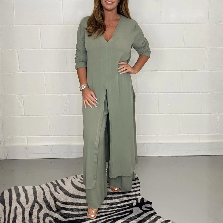 Cherly™ Comfy Two-Piece Set | Flowy Blouse and Wide-Leg Trousers