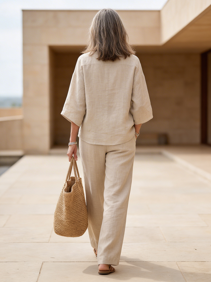 Mariel | Cotton Linen Batwing Sleeve Wide Leg Set