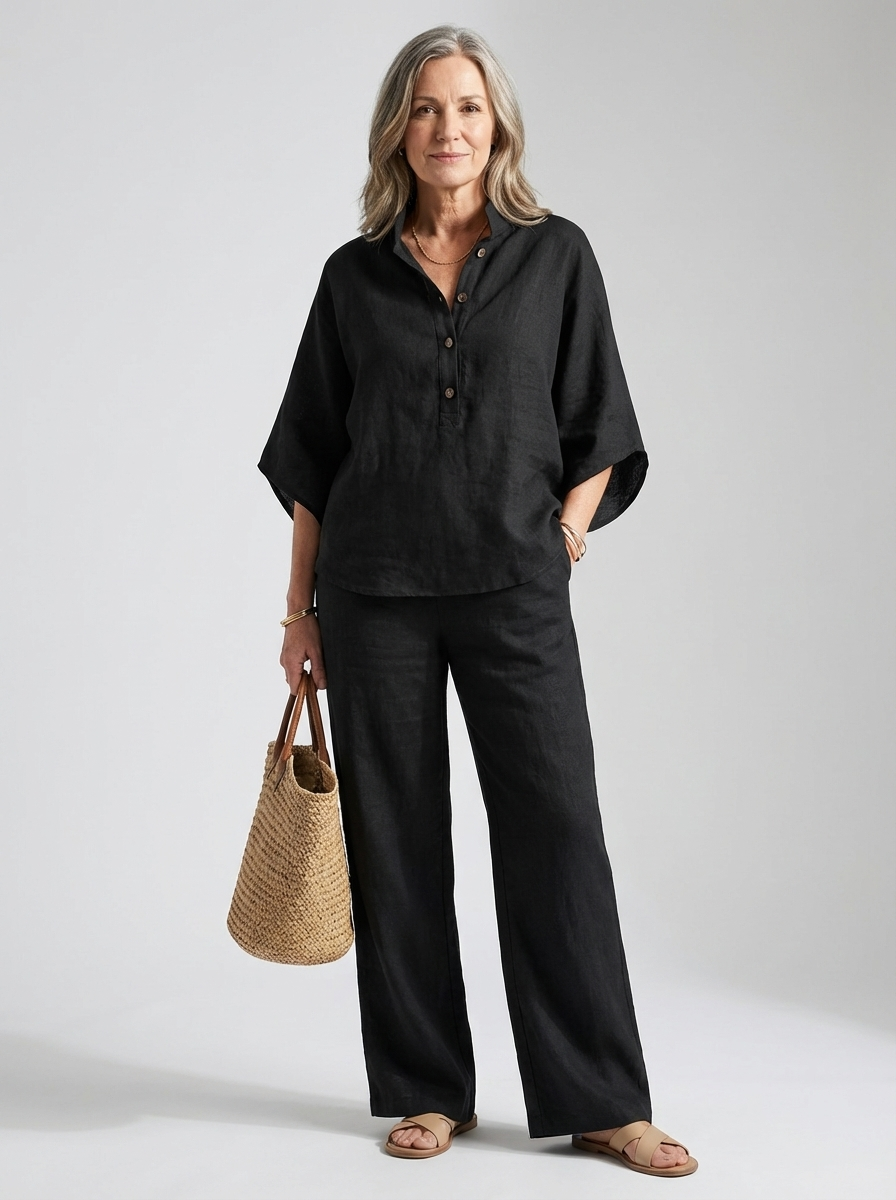 Mariel | Cotton Linen Batwing Sleeve Wide Leg Set