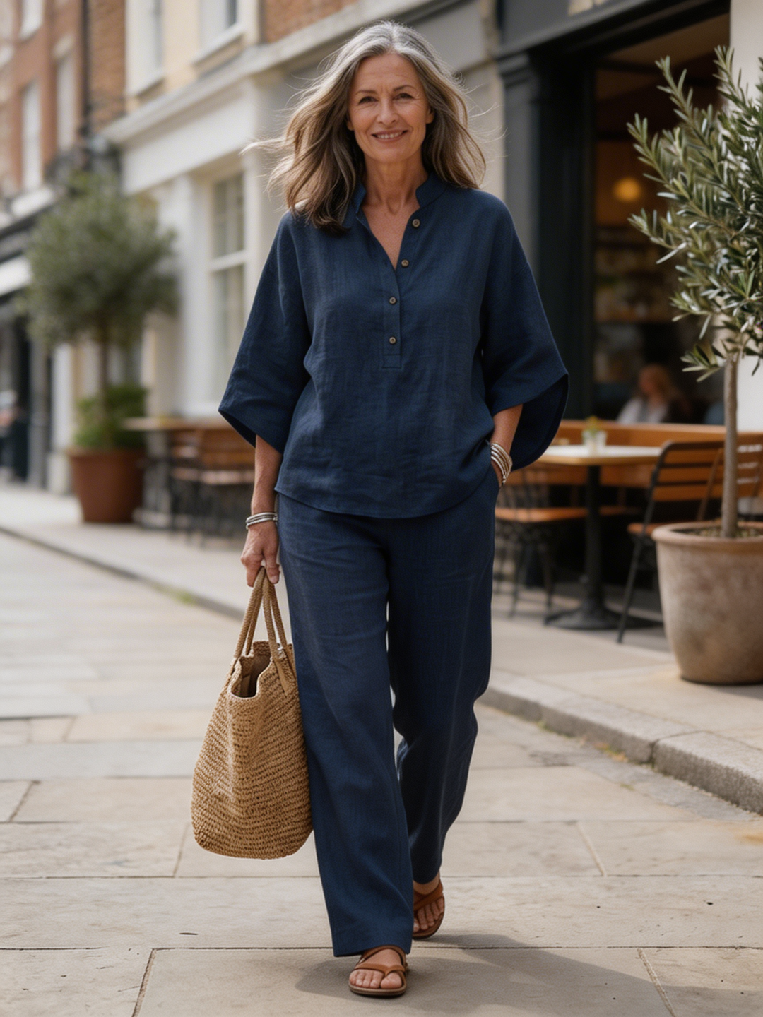 Mariel | Cotton Linen Batwing Sleeve Wide Leg Set