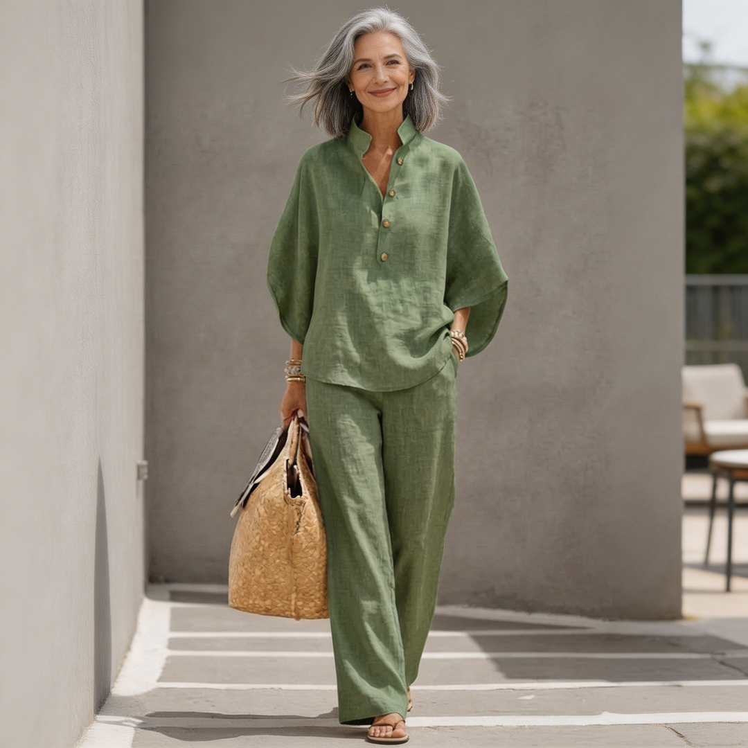 Mariel | Cotton Linen Batwing Sleeve Wide Leg Set